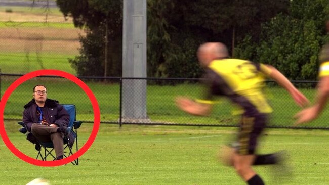 A data scout watching a local football match. Photo: ABC, Four Corners: Craig Hansen.