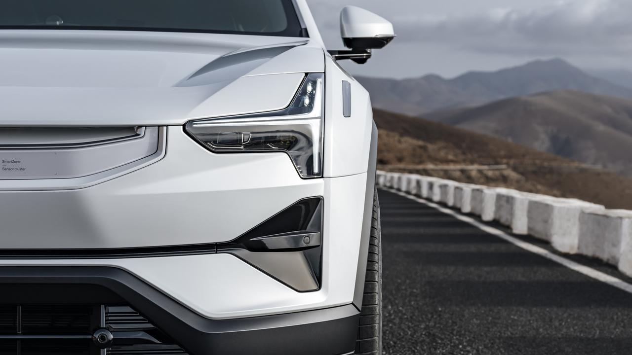 The Polestar’s safety systems are positioned between its headlights.