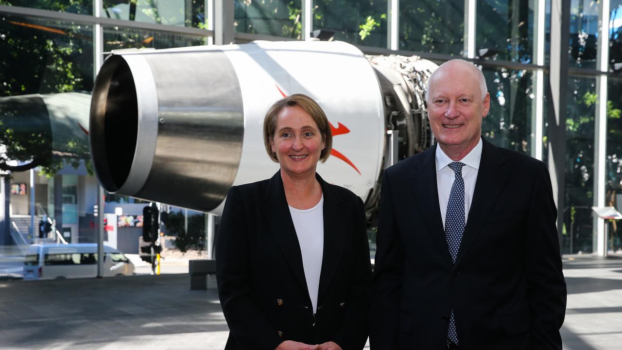 Then Chief Financial Officer Vanessa Hudson and Qantas Group Chairman Richard Goyder at the airline’s head quarters earlier this year. Picture: NCA Newswire / Gaye Gerard