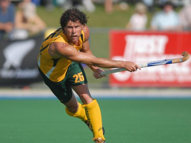 Brent Livermore in action for the Kookaburras against New Zealand at Buderim.