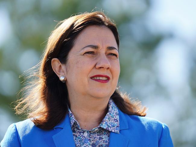 Queensland Premier Annastacia Palaszczuk looks on during a press conference at C.J Greenfield Park in the Brisbane suburb of Richland, Sunday, May 24, 2020. Queensland sports clubs will receive a boost from a multimillion dollar  State Government package to make community sport safe. (AAP Image/Dave Hunt) NO ARCHIVING