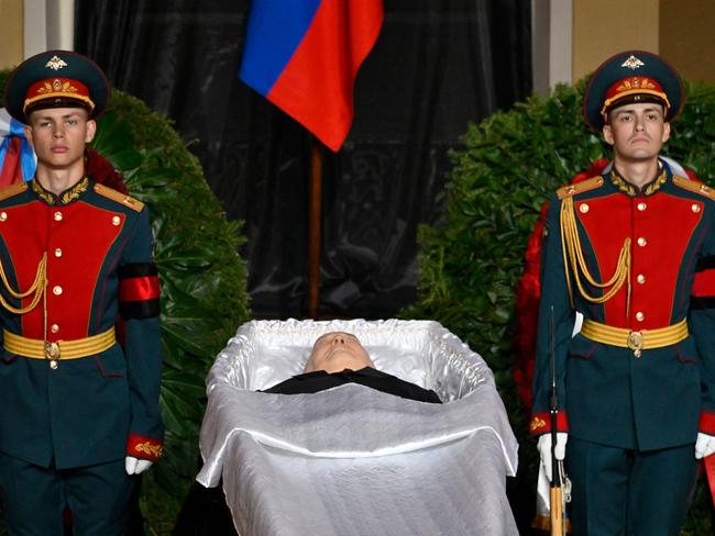 Honour guards stand by the coffin of Mikhail Gorbachev, the last leader of the Soviet Union, during a memorial service. Picture: AFP