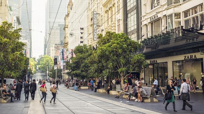 A busy afternoon on Bourke Street in central Melbourne, circa 2013.