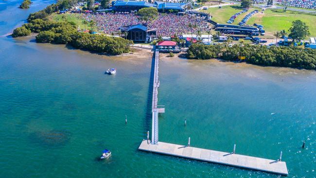 The public jetty at Sandstone Point Hotel includes pontoons from the original Brisbane Riverwalk. Picture: Sean Strecker