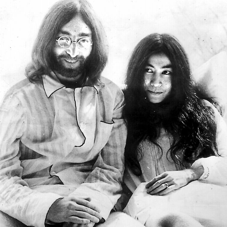 Ono and John Lennon in their famous seven-day bed-in protest at the Hilton in Amsterdam, 1969.