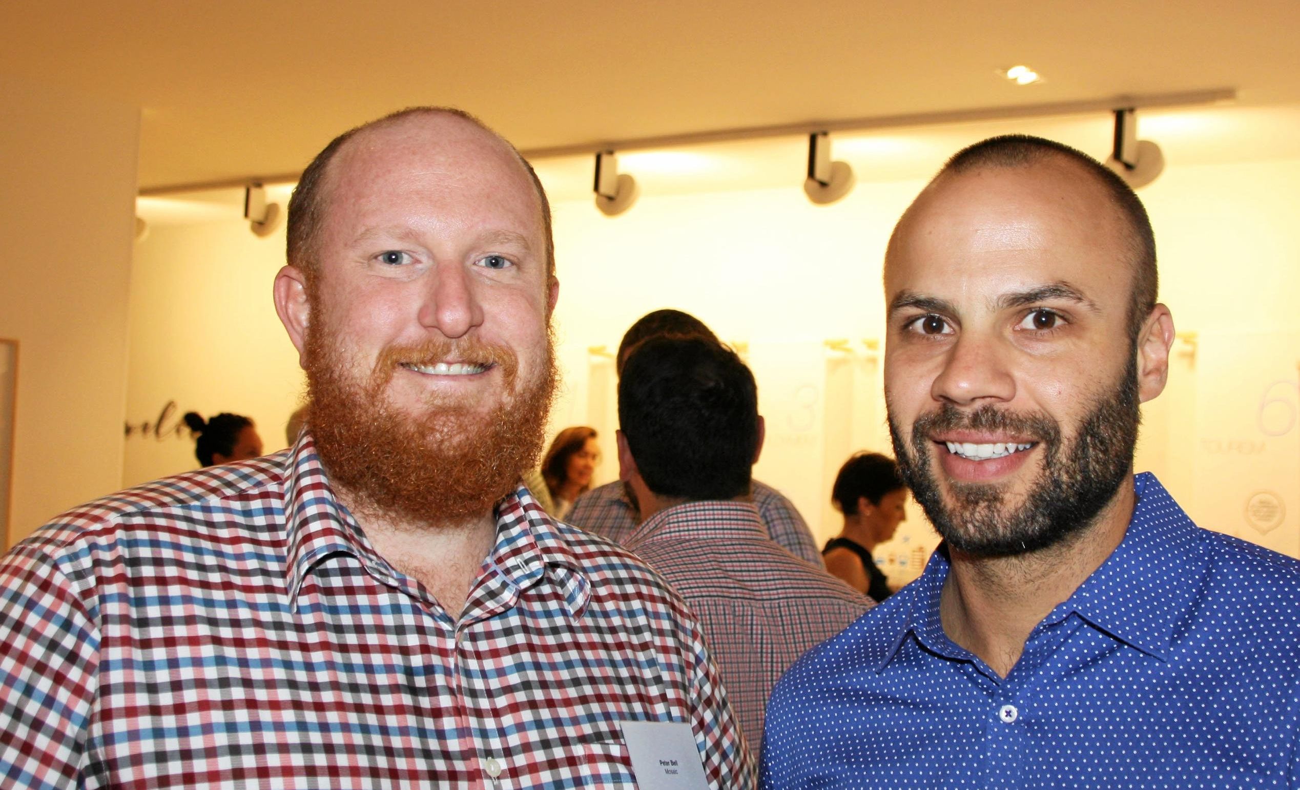 Peter Bell and Luke Downey of Mosaic Property Group at the opening of the company's new Sunshine Coast office in Duporth Avenue, Maroochydore. Picture: Erle Levey