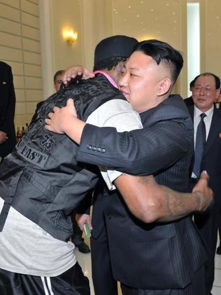 Dennis Rodman and ‘friend’ Kim Jong Un in North Korea. Picture: EPA/KCNA