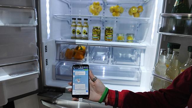 Want to chat to your fridge online? This LG device lets you communicate it via text message. Picture: AFP