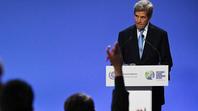 US special climate envoy John Kerry speaks during a joint China and US declaration on climate action. Picture: Jeff J Mitchell/AFP