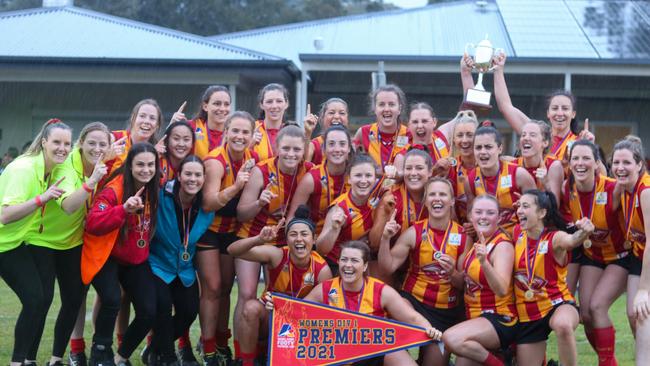 Morphettville Park celebrates winning the Adelaide Footy League women's division one grand final over Payneham Norwood Union. Picture: Brayden Goldspink