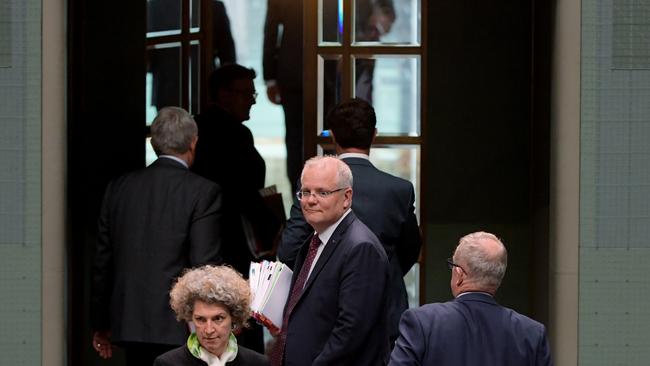 Prime Minister Scott Morrison leaves the after Question Time on Thursday. Picture: Getty Images