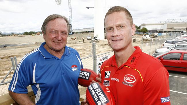 Inaugural coaches of the GWS and Gold Coast Suns, Kevin Sheedy and Guy McKenna.