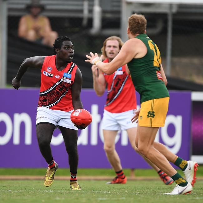 St Mary's won against the Tiwi Bombers in Round 3 of the NTFL Men's Premier League. Picture: Felicity Elliott/AFLNT Media