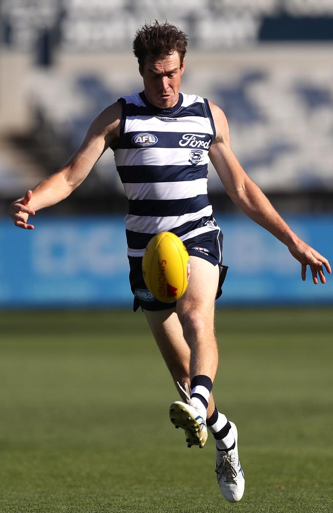 Jeremy Cameron was Geelong’s best in the practice match against Hawthorn. Picture:Kelly Defina