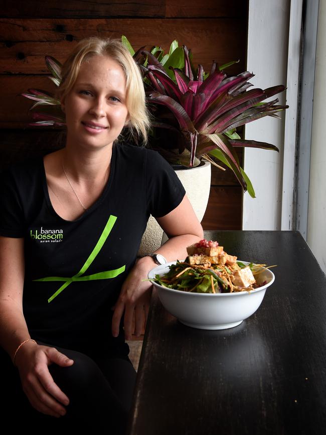 Salad ways: Banana Blossom manager Zoe Ferrier with the Buddha Delight tofu salad.