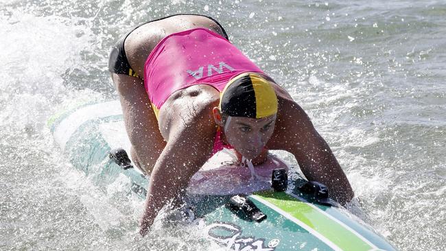 Patrick Eley from Western Australia at the finish of the open board race.