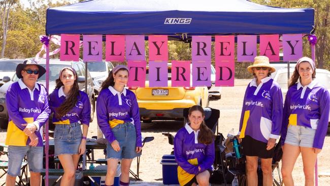 Gavin, Sarah Augustin, Emma Augustin, Tayla Davenport, Deleece McDonald and Leila Frisby of Relay Relay Tired at the 2023 Bundaberg Relay for Life.