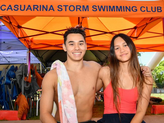 Andrew Materazzo and Jessica Deane at the 2023 Country Swimming Championships at Parap Pool, Darwin. Picture: Pema Tamang Pakhrin