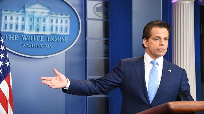 Anthony Scaramucci conducting a White House press conference in 2017. Picture: AFP