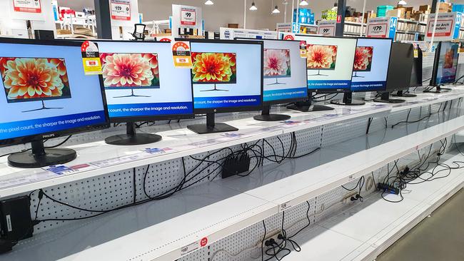 Officeworks Windsor has sold out of monitors as people prepare to work from home due to Corona Virus, Wednesday, March 18, 2020 (AAP Image/Richard Walker)