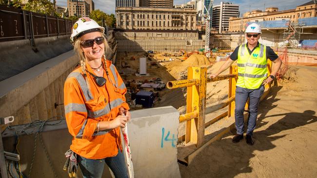 Walker Corporation construction worker Holly Hedges and senior development manager Ben Moore.