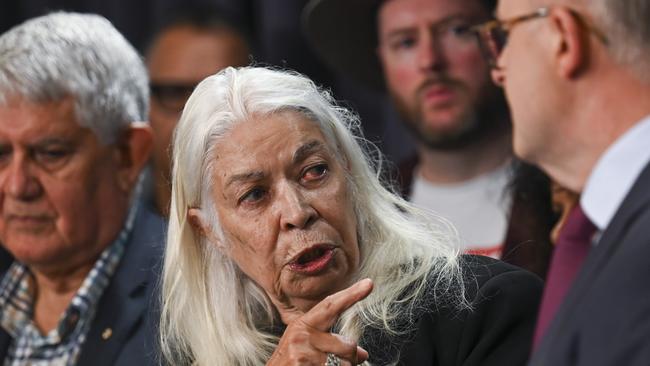 Professor Marcia Langton and members of the Referendum Working Group hold a press conference with Mr Albanese at Parliament House in March. Picture: NCA NewsWire / Martin Ollman