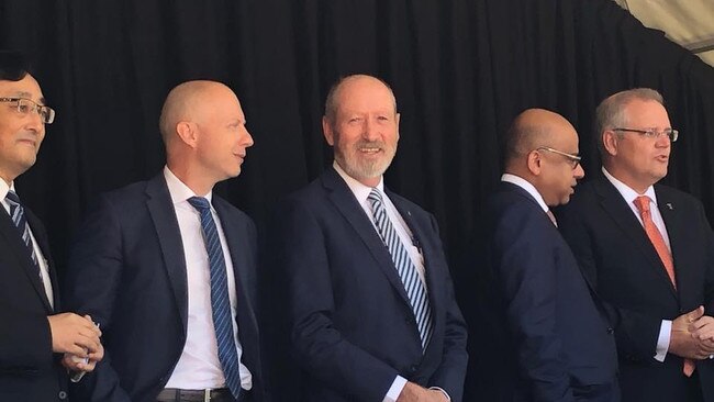 New Chief Executive of Burnside Council Chris Cowley (second left) with Prime Minister Scott Morrison (far right) and Whyalla steelworks owner Sanjeev Gupta (second from right) in December 2018.