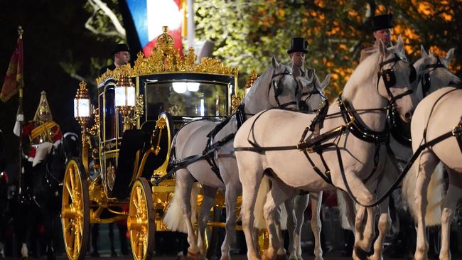 A night-time rehearsal this week for Saturday’s ceremony. Picture: James Manning/PA Images via Getty Images