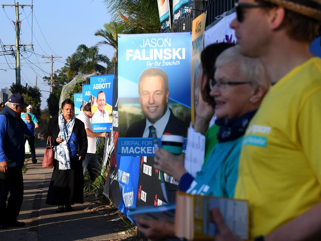 Voters in the electorate of Warringah, at Forrestville Public School, today. Picture: AAP/Dean Lewins