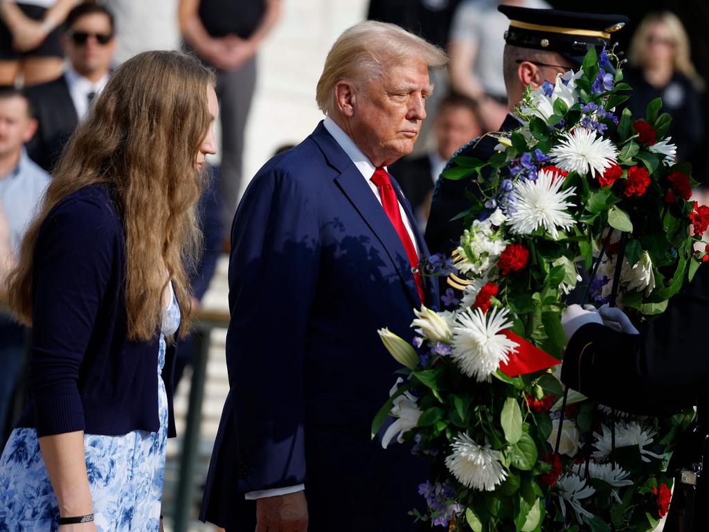 Donald Trump stands alongside Misty Fuoco, whose sister Sgt. Nicole Gee died in Abbey Gate Bombing. Picture: AFP