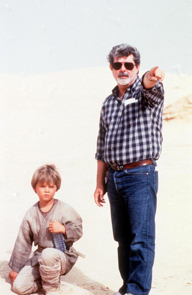 Jake Lloyd with George Lucas on set. Picture: Supplied