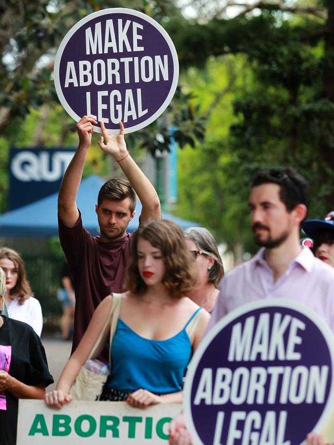 Pro-choice protesters attend an anti-abortion rally outside Queensland State Parliament in 2016. Picture: Claudia Baxter