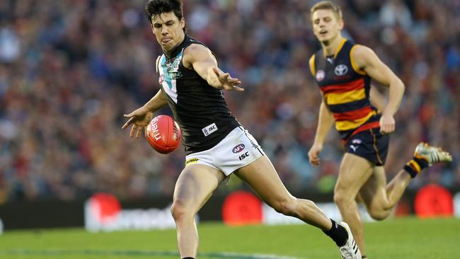 AFL - Adelaide Crows  v Port Adelaide Power in Showdown 35 at AAMI Stadium. Angus Monfries about to goal and give Port the momentum back. PIC SARAH REED.