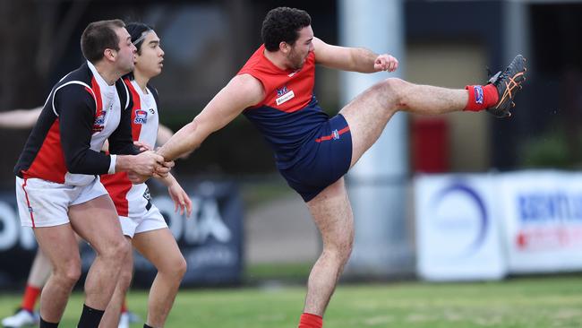 Rogers kicks clear for Bentleigh. Picture: Steve Tanner