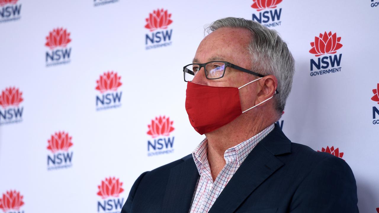 SYDNEY, AUSTRALIA - NSW Minister for Health Brad Hazzard is seen wearing a face mask during a COVID-19 press conference. Picture: NCA NewsWire/Bianca De Marchi