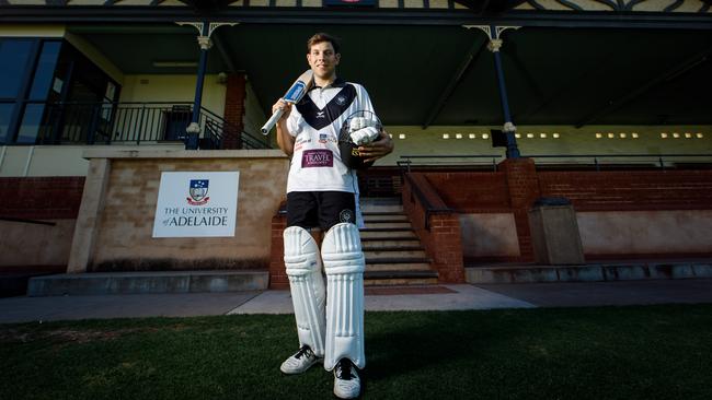 Adelaide University batsman Ben Wakim is an opener who values his wicket, having made eight unbeaten centuries since joining the club. Picture: AAP/James Elsby