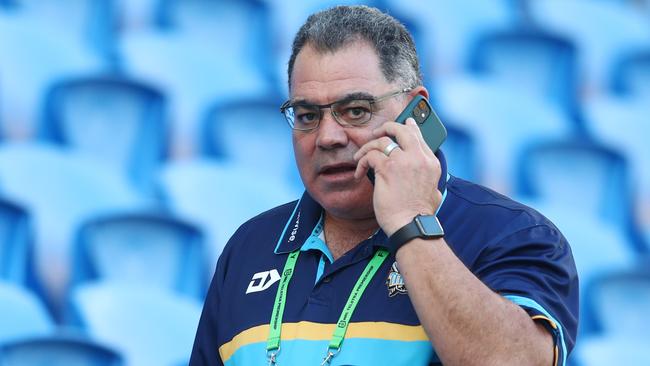 GOLD COAST, AUSTRALIA - MARCH 22: Head of Performance and Culture at Titans, Mal Meninga looks on during the round 2 NRL match between the Gold Coast Titans and the Parramatta Eels at Cbus Super Stadium on March 22, 2020 in Gold Coast, Australia. (Photo by Chris Hyde/Getty Images)