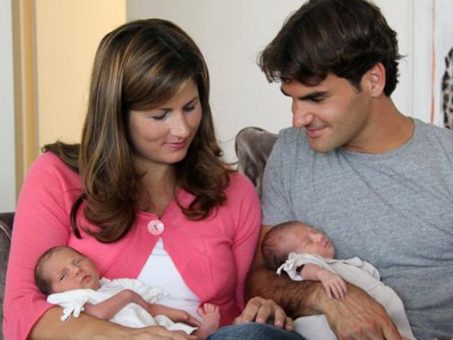 This undated photo taken by Robert Federer and posted on the Facebook fan site of his son, tennis' top-ranked player Roger Federer, shows Roger Federer and his wife Mirka Vavrinec holding their twin daughters Charlene Riva and Myla Rose. The twins were born 23/07/2009.