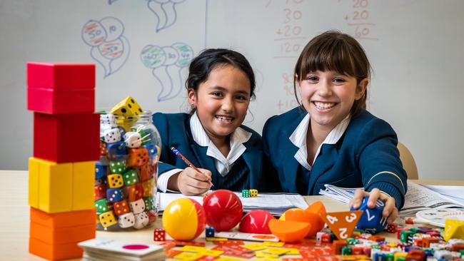 Loreto College grade 3 students Mina and Collette. Picture: Tom Huntley