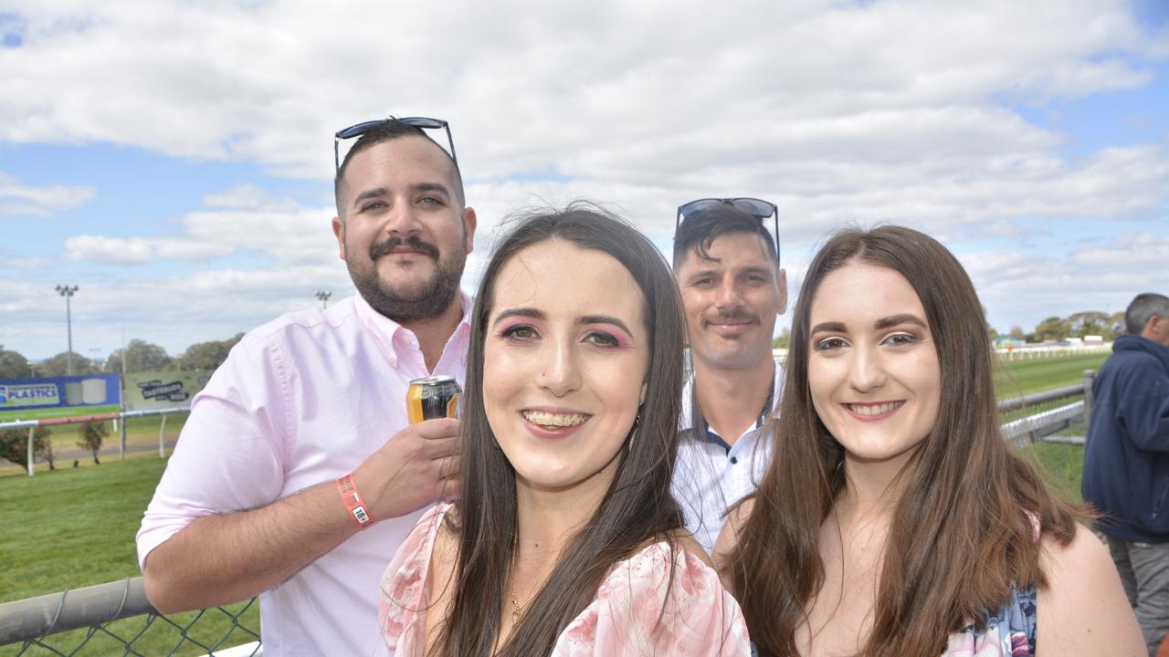 Kieren Zellers, Carlia Ryan, Gareth Symon and Chelsea Ryan at the 2023 Audi Centre Toowoomba Weetwood race day at Clifford Park Racecourse.