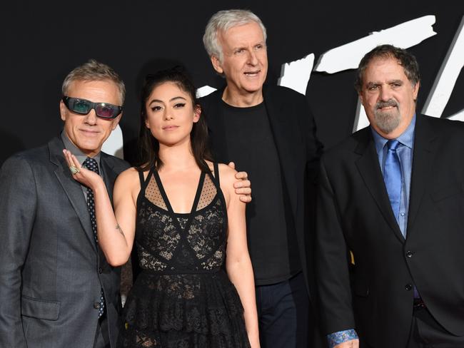 Actors Christoph Waltz and Rosa Salazar and producers James Cameron and John Landau at the premiere of Alita Battle Angel in Los Angeles this month. Picture: Robyn Beck / AFP