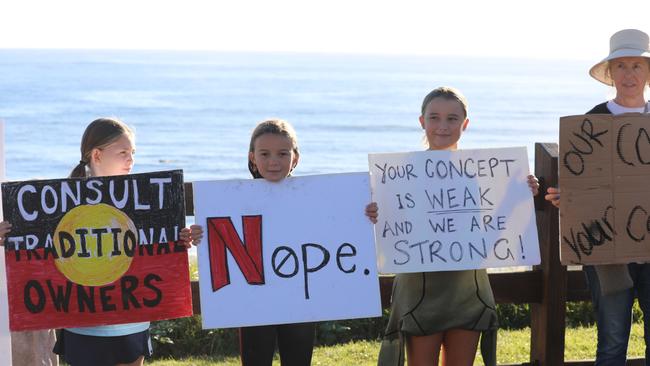 Members of the public took part in a paddle-out at Byron Bay's Main Beach to protest against the planned Netflix reality show Byron Baes on the morning of Tuesday, April 20, 2021. Picture: Liana Boss