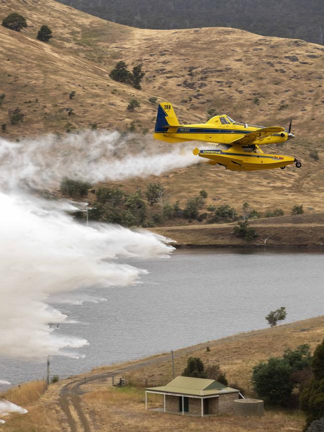 Aviation firefighting fleet demonstration at Colebrook, Air Tractor Fire Boss. Picture: Chris Kidd