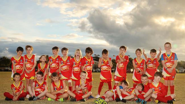 Surf Coast Suns Jarosite under-9 football team pull their funniest faces. Picture: Alison Wynd