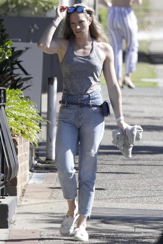 Emily Seebohm out walking in Brisbane’s Hamilton yesterday