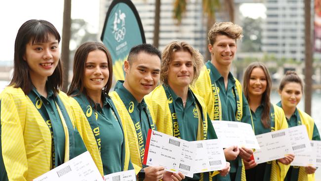 Nikita Hains, Esther Qin, Cassiel Rousseau, Sam Fricker, Anabelle Smith, Shixin Li and Melissa Wu will represent Australia at the games. (Photo by Mark Metcalfe/Getty Images)