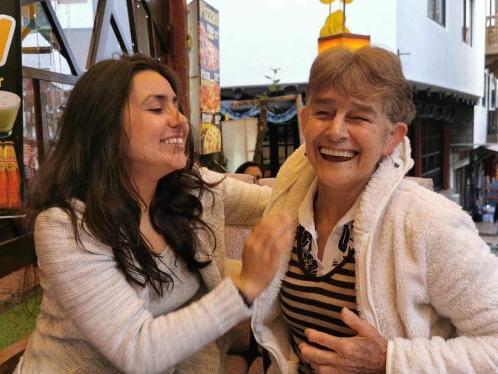 Silvia Castelblanco, left, pictured with her mum, has had flights cancelled because of arrivals caps in Australia. Picture: Supplied