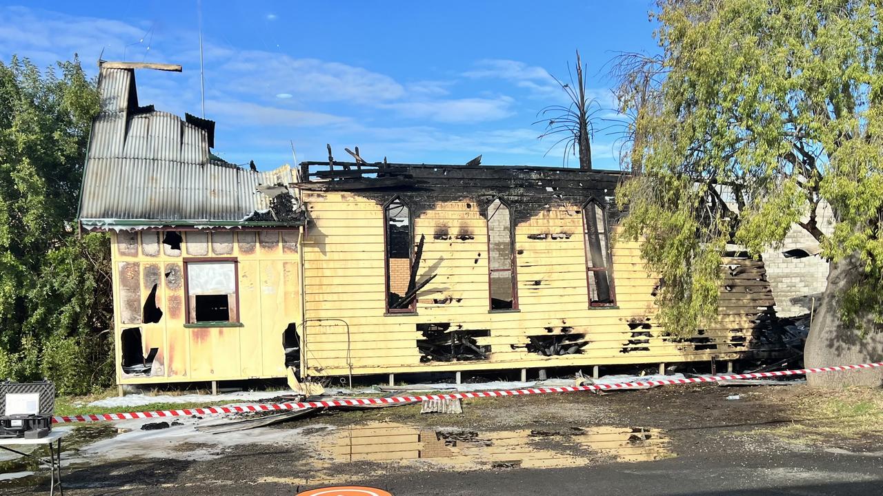 What's left of the old church on 65 Arthur St, Roma which caught fire in the early hours of Wednesday morning, July 27 2023. Picture: Supplied.