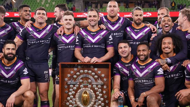 The Storm is closing in on another minor premiership. Picture: AAP Image/Scott Barbour