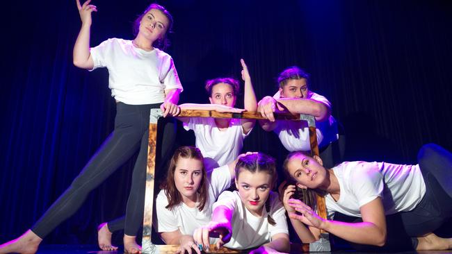 Art in Motion by Naomi Capon at the Conservatorium of Music with her dance performers. Back (from left): Kiara Davis, Emmalese Dunn and Callysta Morris. Front (from left) Cara Slim, Hannah Herwin, Naomi Capon. Picture: Marty Strecker